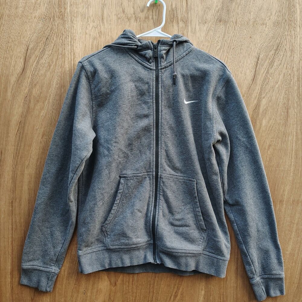 Vintage 80s Nike Full Zip Up Blue Tag Jacket Hoodie Logo Swoosh Grey Size M